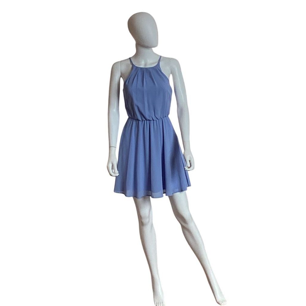 Lush Women's XS Periwinkle Blue Halter A-Line Knee Length Dress - Picture 2 of 12